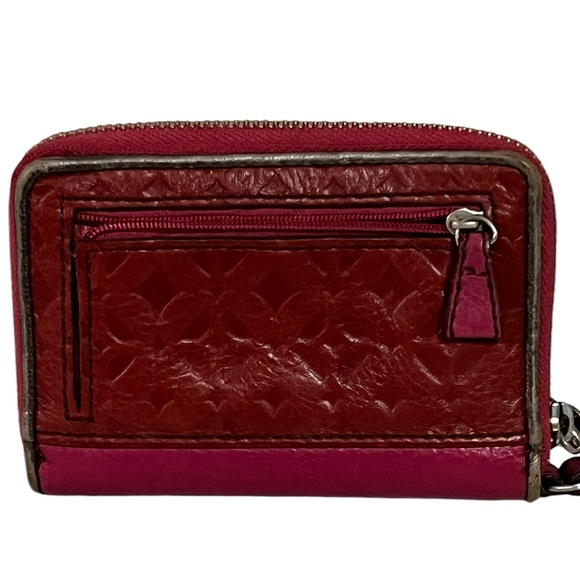 FOSSIL Multi Zip Around Embossed Leather Wristlet Wallet Red/Pink - Picture 4 of 13